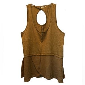 Little Yellow Button Henley keyhole tank top bronze gold